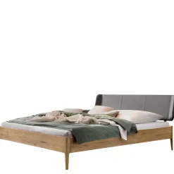 Best Wildeiche Doppelbett mit Kunstleder Kopfteil - Lucyanco Betten