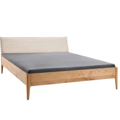 Sale Wildeiche Holzbett mit Cord-Kopfteil - Babahira Betten