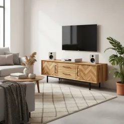 Wildeiche TV Lowboard mit Fischgrät Design - Kerfa Tv & Hifi-Möbel|Lowboards