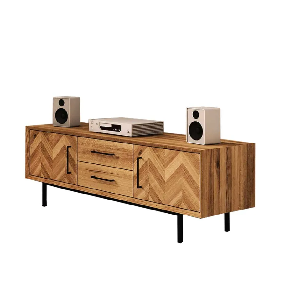 Wildeiche TV Lowboard mit Fischgrät Design - Kerfa Tv & Hifi-Möbel|Lowboards