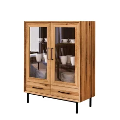 Wildeiche Vitrine mit zwei Schubladen - Kerfa Highboards|Vitrinen