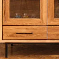Wildeiche Vitrine mit zwei Schubladen - Kerfa Highboards|Vitrinen