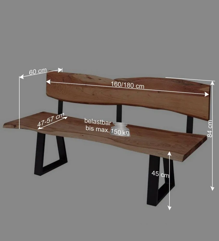 Wohnraum Baumkanten Bank mit Rückenlehne - Lussina Sitzbank