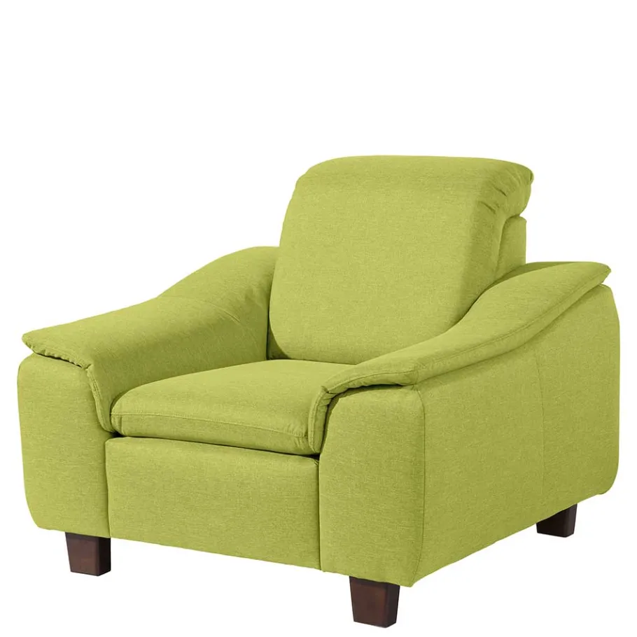 Wohnzimmersessel in Gelbgrün mit Nussbaum - Zlatka Sessel