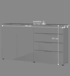 184x101x42 cm Design Sideboard mit Glas Beschichtung - Daven Sideboards