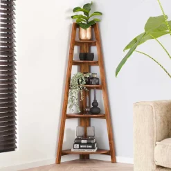 64x148x44 cm Eckregal aus Akazie Massivholz - Skylive Regale