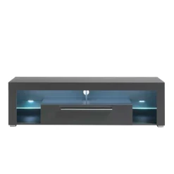 Sale 153x44x44 cm Graues TV Board mit Klappe & Glasböden - Due Tv & Hifi-Möbel|Lowboards