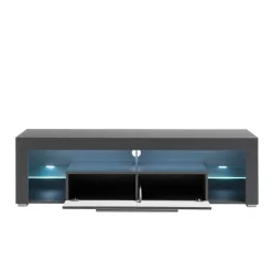 Sale 153x44x44 cm Graues TV Board mit Klappe & Glasböden - Due Tv & Hifi-Möbel|Lowboards