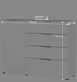 134x101x42 cm Kommode in Weiß mit Glas - Rufu Sideboards