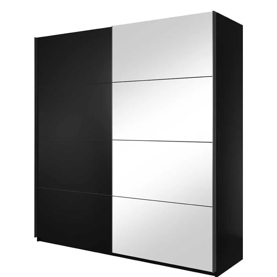 New 200x210x61 cm Schwarzer Kleiderschrank mit Schiebetüren - Dinamaro Kleiderschränke