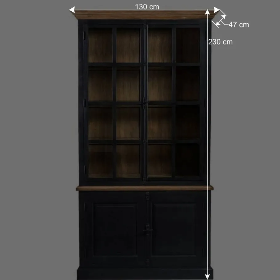 Best 130x230x47 cm Vintage Vitrine Schrank in Schwarz - Niovan Vitrinen