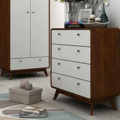 80x88x39 Design Kommode in Weiß & Walnuss - Devkan Kommoden
