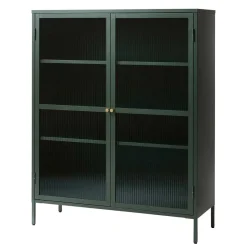 110x140x40 Dunkelgrüne Highboard Vitrine aus Stahl - Estellos Highboards|Vitrinen
