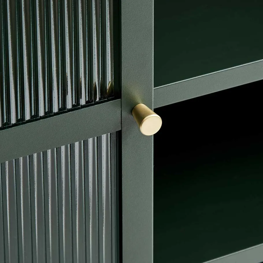 110x140x40 Dunkelgrüne Highboard Vitrine aus Stahl - Estellos Highboards|Vitrinen