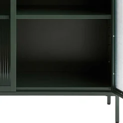 110x140x40 Dunkelgrüne Highboard Vitrine aus Stahl - Estellos Highboards|Vitrinen