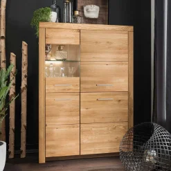 102x141x40 Highboard aus Wildeiche mit Glaseinsatz - Loitons Highboards|Schränke