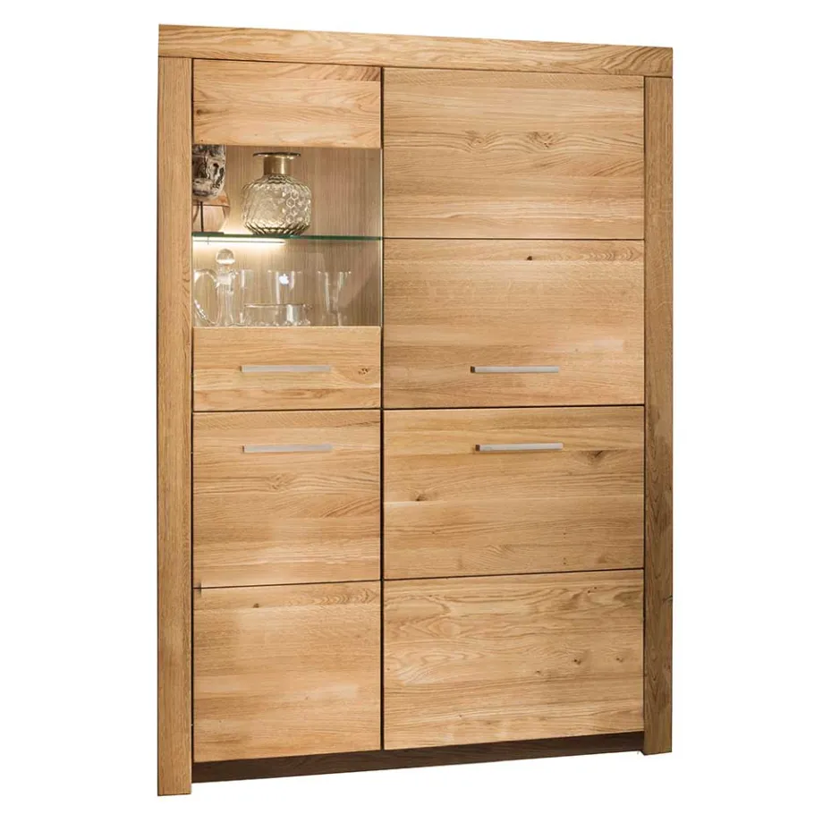 102x141x40 Highboard aus Wildeiche mit Glaseinsatz - Loitons Highboards|Schränke