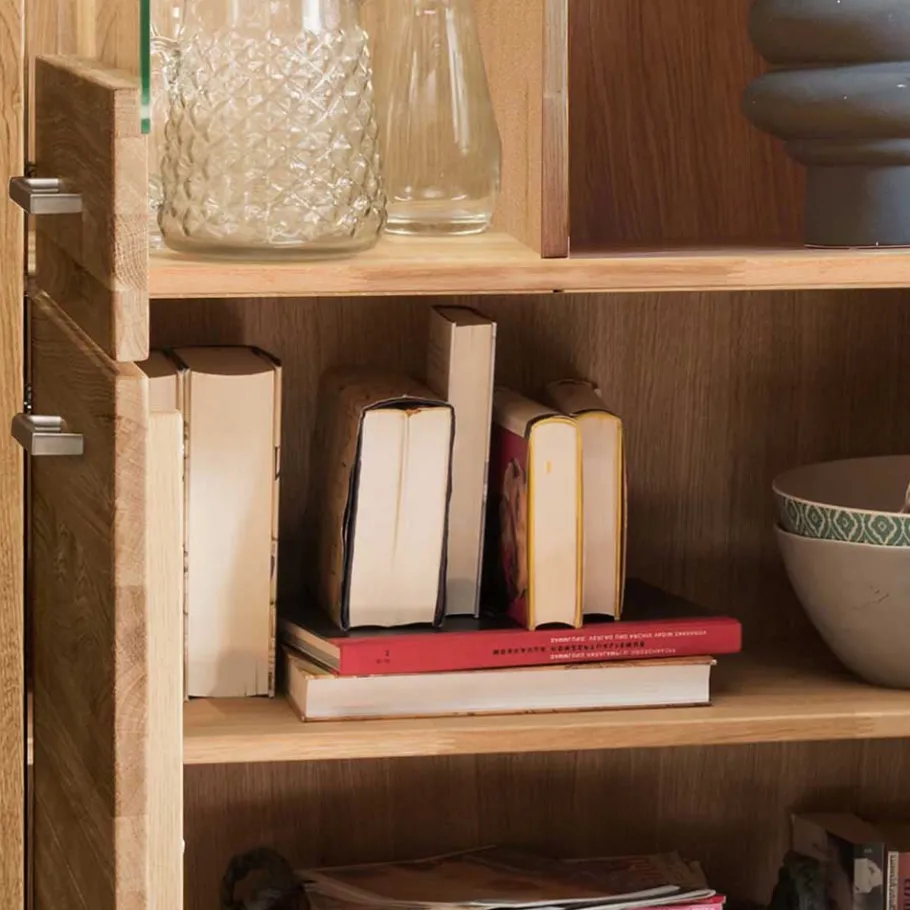 102x141x40 Highboard aus Wildeiche mit Glaseinsatz - Loitons Highboards|Schränke