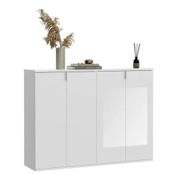 Best 122x99x34 Hochglanz Schuhschrank in Weiß - Ejulia (zweiteilig) Schränke