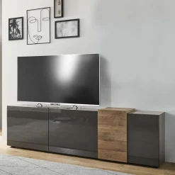 181x59x44 Hochglanz TV Unterschrank in Grau - Eracosta Tv & Hifi-Möbel|Lowboards
