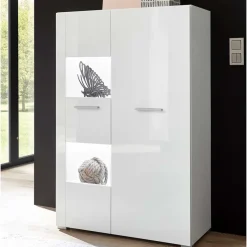 Best 80x123x35 Hochglanz Vitrinenschrank in Weiß - Timmona Highboards|Vitrinen