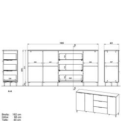 192x98x40 Hohes Sideboard in Dunkelgrau - Lurys Sideboards