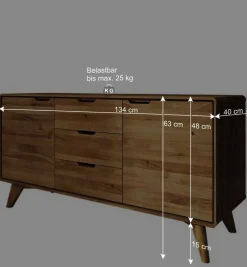 134x63x40 Holz Sideboard aus Wildeiche - Eavy Tv & Hifi-Möbel|Lowboards