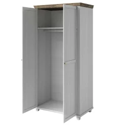 Hot 108x216x62 Kleiderschrank in Weiß & Holzoptik verwittert - Tyrcio Kleiderschränke