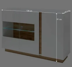 138x91x40 Kommode mit Glas 3-türig - Myrda Sideboards