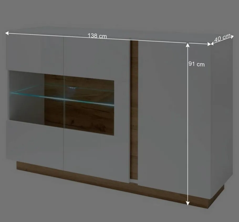 138x91x40 Kommode mit Glas 3-türig - Myrda Sideboards