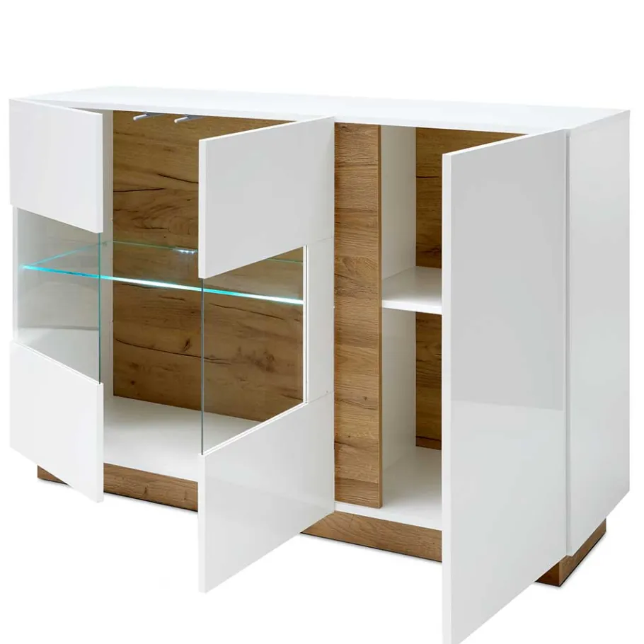 138x91x40 Kommode mit Glas 3-türig - Myrda Sideboards