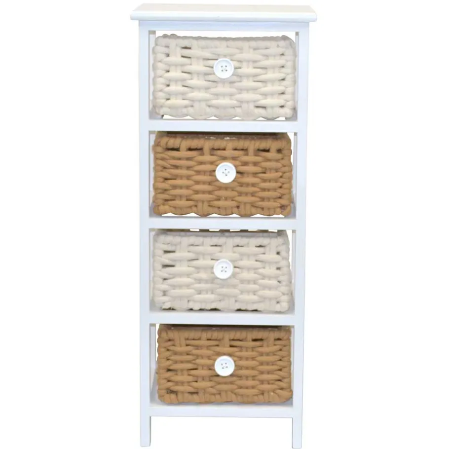 30x73x25 Kommode mit vier Körben in Weiß - Udolph Regale