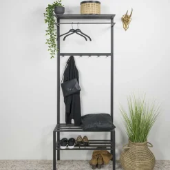Sale 70x178x29 Kompaktgarderobe aus Stahl in Schwarz - Cellja Garderoben