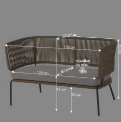 Sale 135x80x65 Kordelgeflecht Sofa mit Sitzpolster - Membres Sitzbank