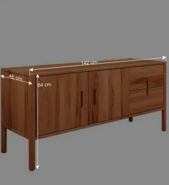 142x64x46 Niedrige Kombi-Kommode aus Wildbuche - Indrya Tv & Hifi-Möbel|Lowboards