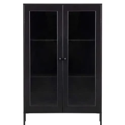 100x155x40 Schwarze Vitrine mit Doppeltür - Neptunus Highboards|Vitrinen