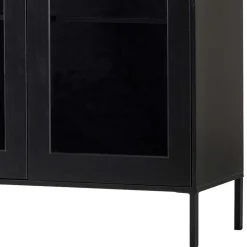 100x155x40 Schwarze Vitrine mit Doppeltür - Neptunus Highboards|Vitrinen