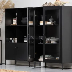 100x155x40 Schwarze Vitrine mit Doppeltür - Neptunus Highboards|Vitrinen