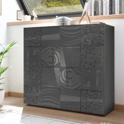 Best 121x111x42 Türen-Kommode in Grau Glanz - Ipatal Sideboards