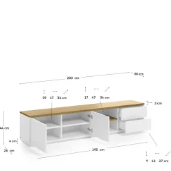Sale 200x44x36 TV Lowboard in Weiß & Eiche - Vintilias Tv & Hifi-Möbel|Lowboards