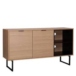 Best 140x76x40 TV Phonoschrank in Eiche & Schwarz - Brausca Tv & Hifi-Möbel