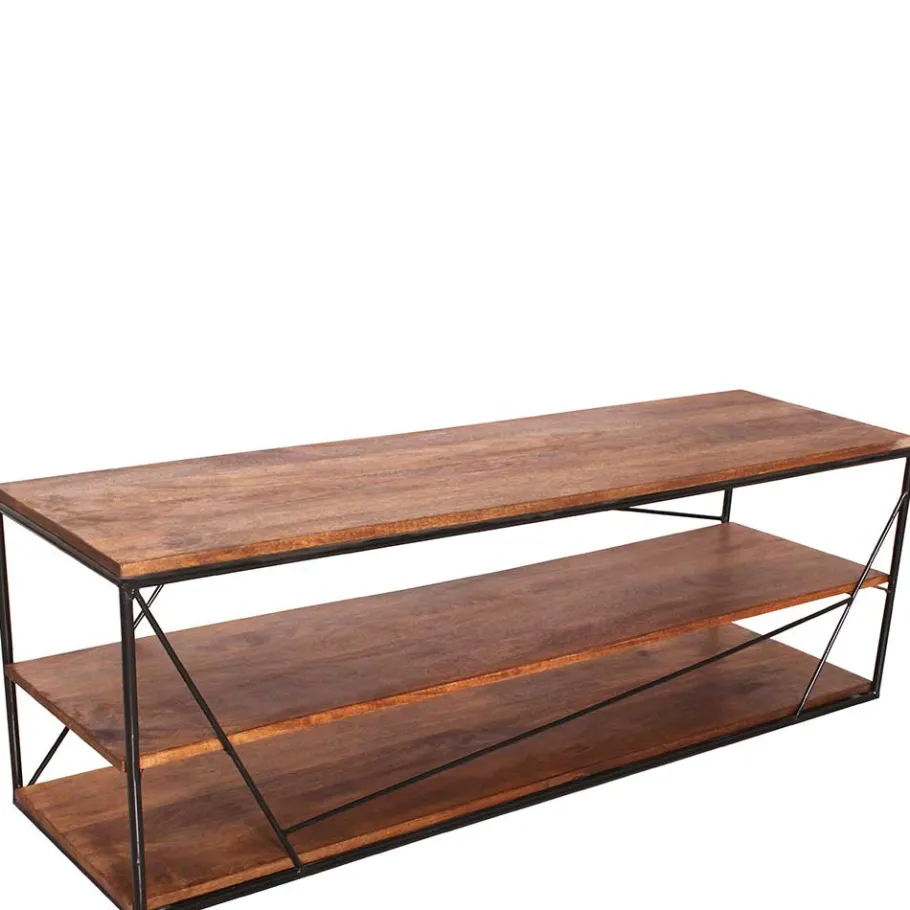 Best 140x47x40 TV Tisch Regal aus Massivholz & Stahl - Offia Tv & Hifi-Möbel|Lowboards