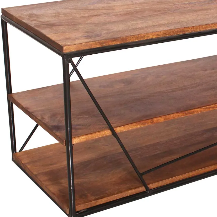 Best 140x47x40 TV Tisch Regal aus Massivholz & Stahl - Offia Tv & Hifi-Möbel|Lowboards