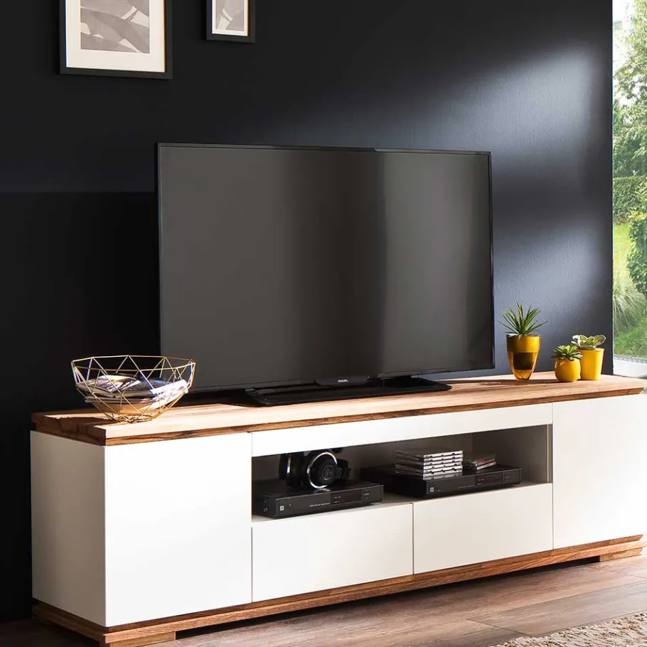 202x54x40 TV Unterschrank in Weiß & Asteiche - Vangels Tv & Hifi-Möbel|Lowboards