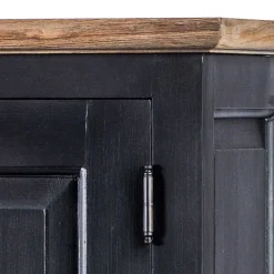 61x180x42 Wohnzimmer Schrank in Schwarz & Teak - Niovan Vitrinen