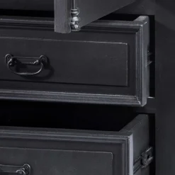 61x180x42 Wohnzimmer Schrank in Schwarz & Teak - Niovan Vitrinen