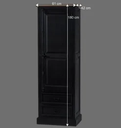 61x180x42 Wohnzimmer Schrank in Schwarz & Teak - Niovan Vitrinen