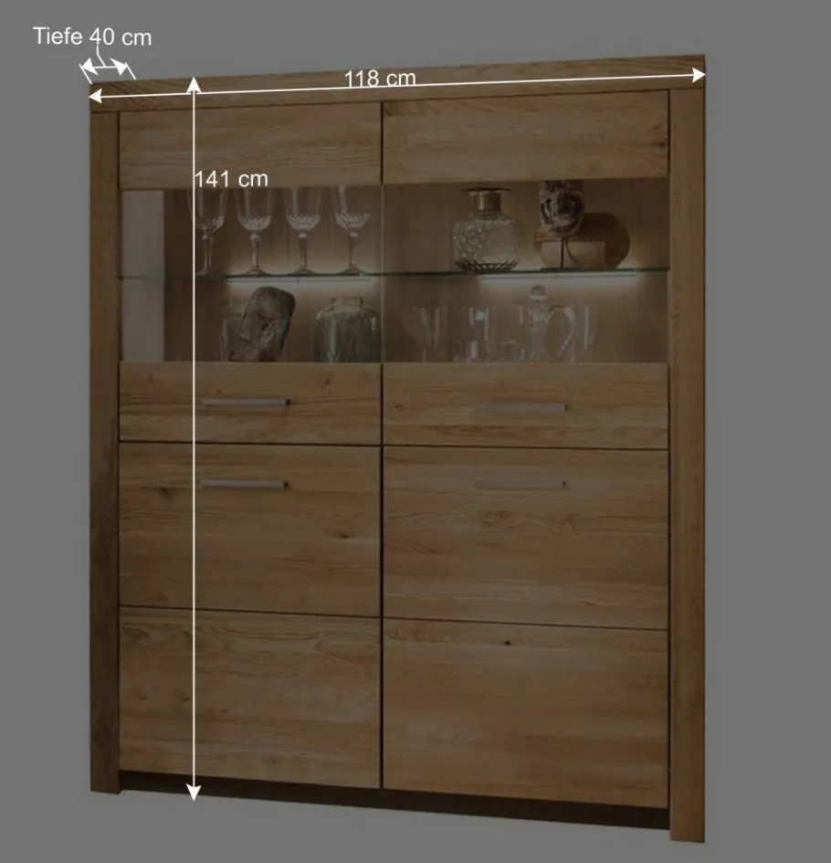 Best 118x141x40 Wohnzimmerschrank mit Glaseinsätzen - Loitons Vitrinen|Schränke