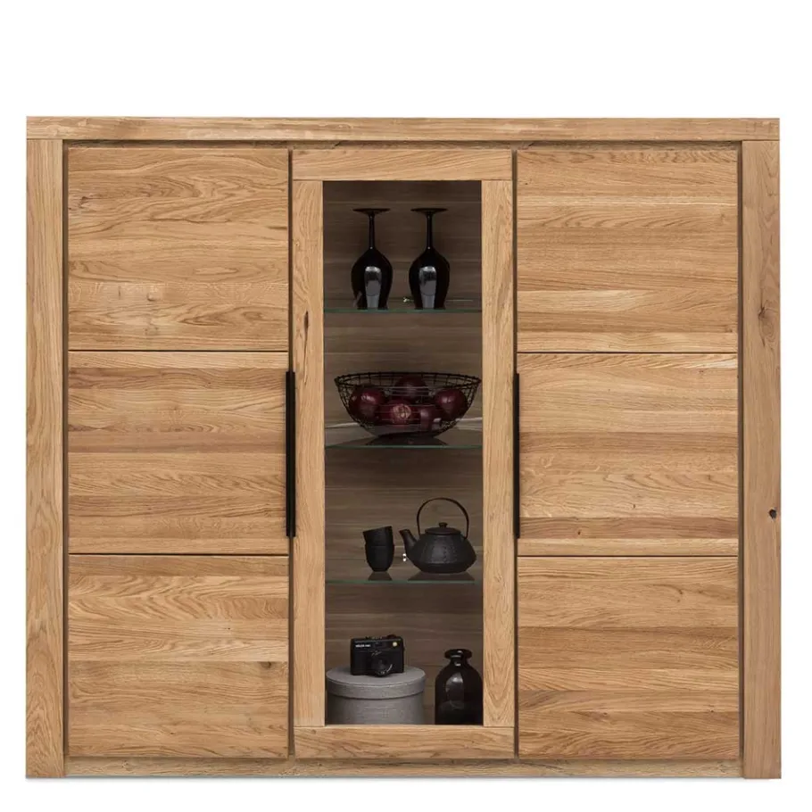 Best 160x141x40 Wohnzimmerschrank mit Glaseinsatz - Nelenia Highboards|Kommoden