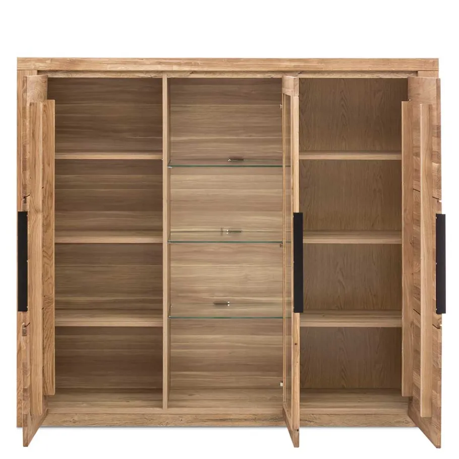 Best 160x141x40 Wohnzimmerschrank mit Glaseinsatz - Nelenia Highboards|Kommoden